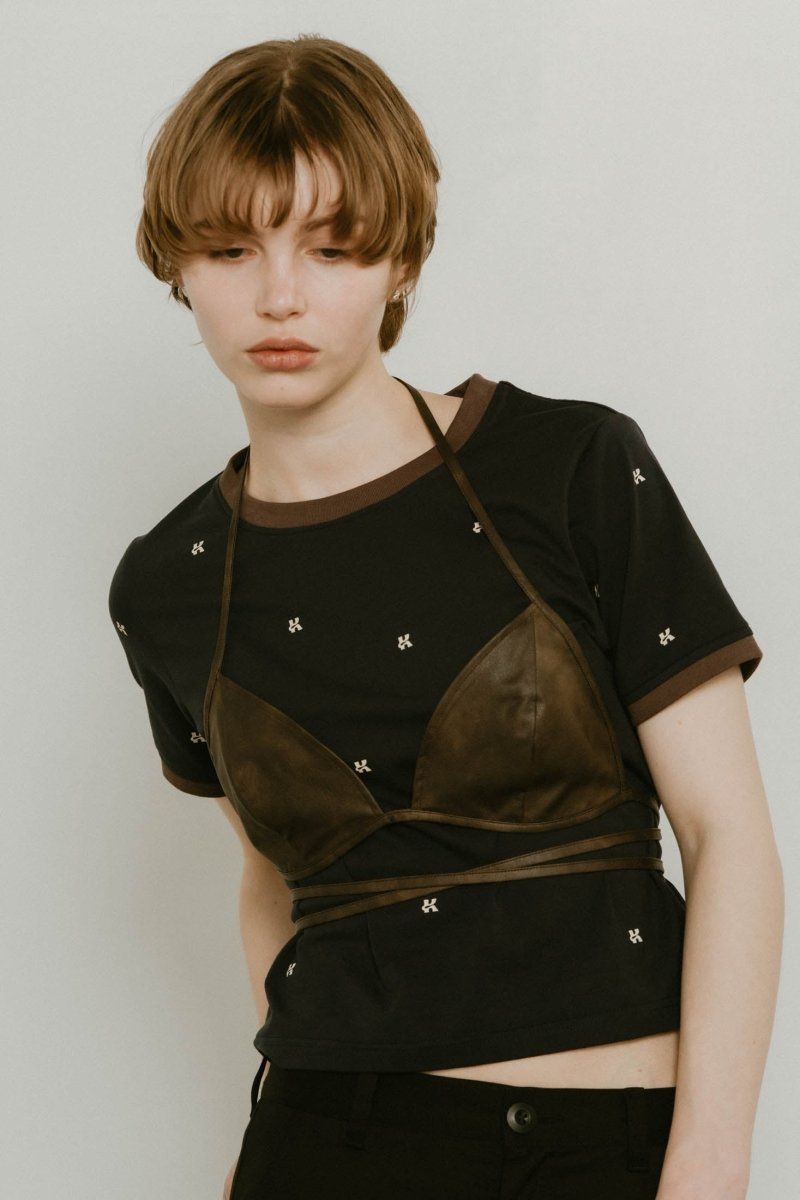Knuth Marf - wrap leather bustier / ラップレザービスチェ (ブラウン