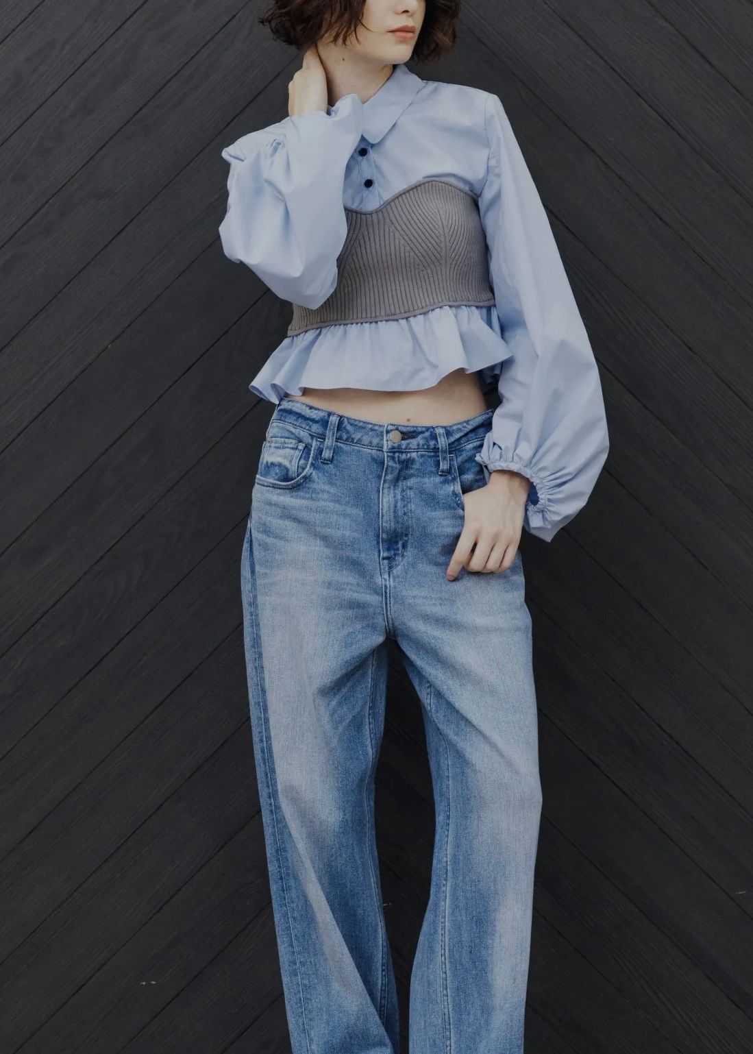 WILLFULLY - knit bustier docking peplum BL / ニットビスチェ