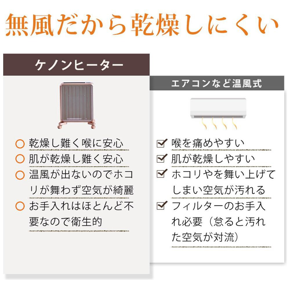 オイルレスヒーター（1500W）ケノンヒーター ピンクゴールド KH358-02