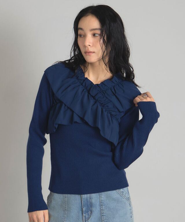 クロスフリルニット