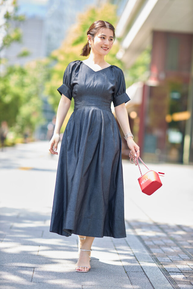 デニムタックワンピース