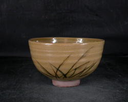 虫明焼 岡山県無形文化財 黒井 千左 四方桟共箱付き虫明抹茶茶碗1