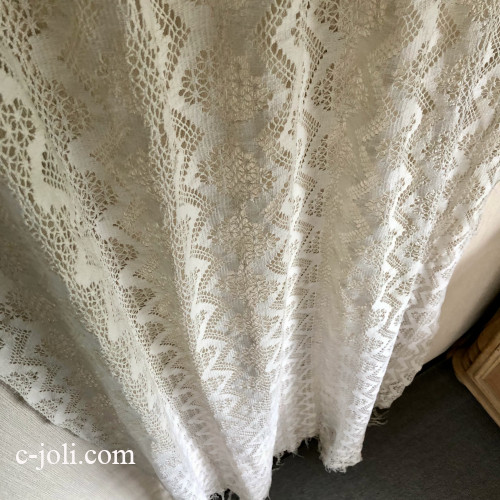 C1169 フランスアンティークレースカーテン リネンボビンレースロング