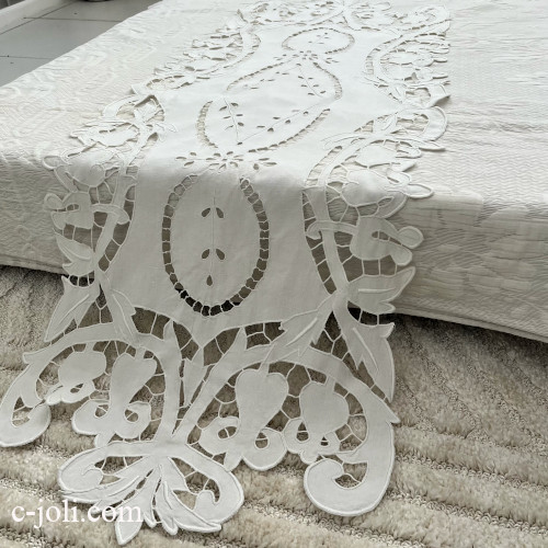 パリ発送】T3165 フランスアンティークハーフリネンテーブルランナー