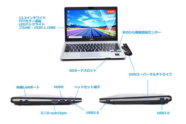 フルHD 13.3型 中古ノートパソコン 富士通 LIFEBOOK S936/M Core i5