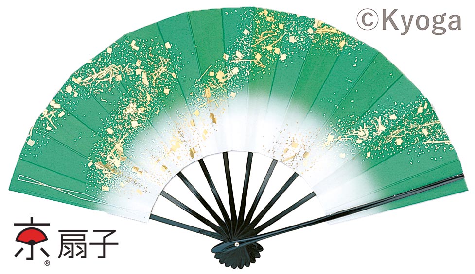 メール便可】舞扇子 澄水明流 緑色 黒塗骨 9寸5分 和傘・野点傘専門店 恭雅