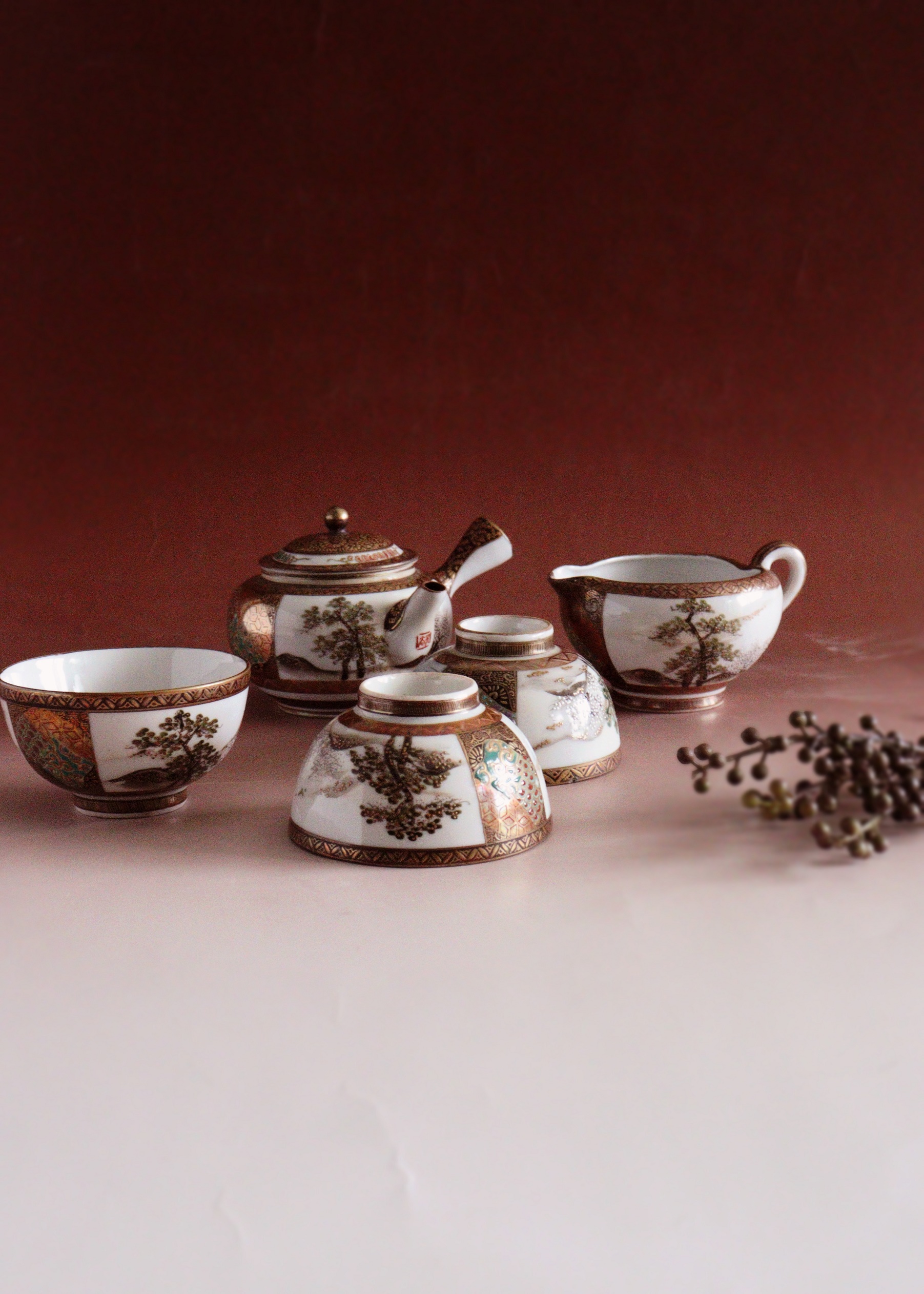 九谷焼煎茶セット 急須 湯冷まし 煎茶茶碗3客セット 煎茶道具 小鉢 向