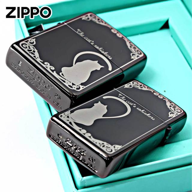 Zippo ジッポー ペア ねこ 猫 ラブ シルエットハート ブラック