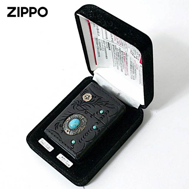 Zippo ジッポー 革巻き 牛革 ターコイズ 天然石 ネイティブアメリカン