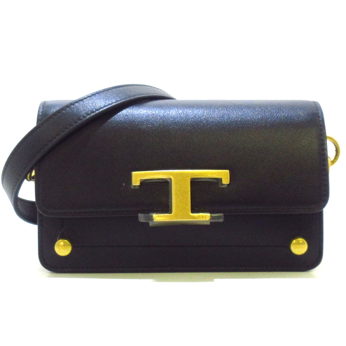 トッズ/ショルダーバッグ/Tタイムレス レザークロスボディ マイクロ/黒