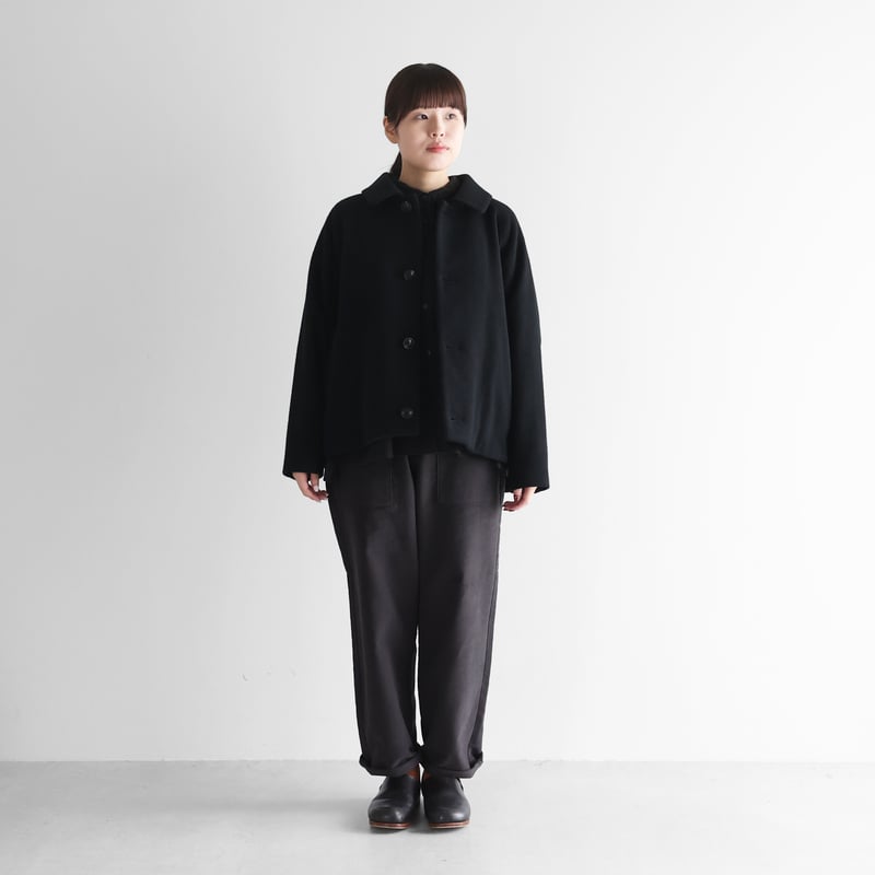 HUIS×尾州”縮絨ウールフランネルショートコート（ブラック）【ユニ