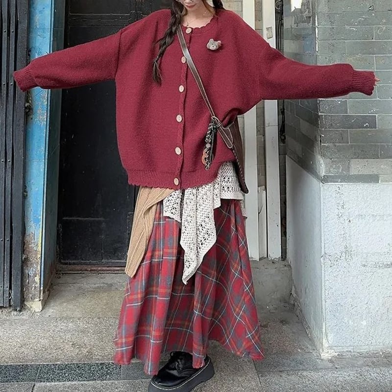 セットアップ カーディガン クマちゃん ロングスカート 不規則