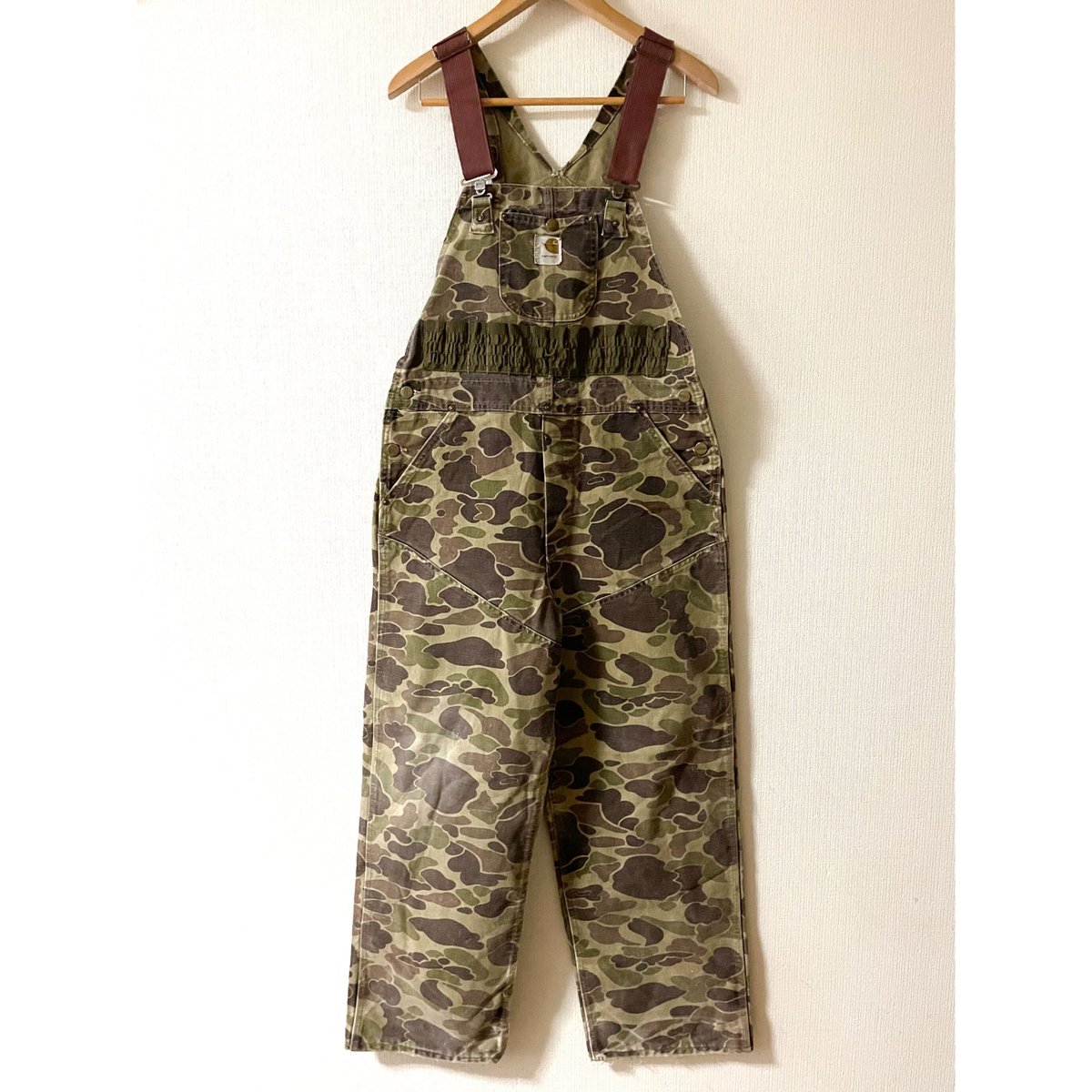 USED 80's carhartt ダックハンターカモ オーバーオール 34/30 プリント