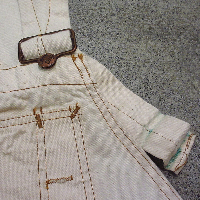 ビンテージ70's○BIG MACエプロン付きダブルニー生成りオーバーオール