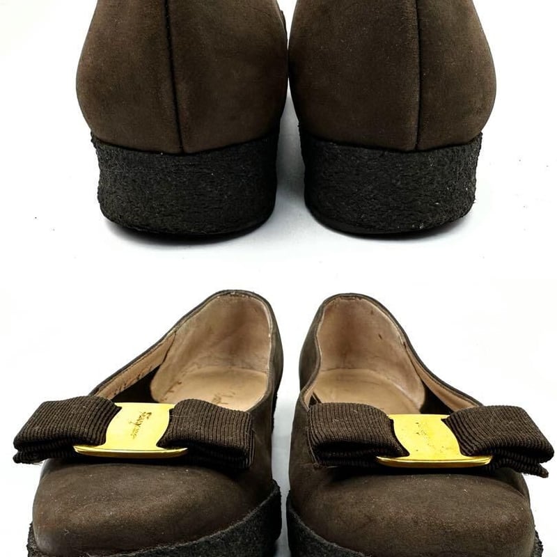 フェラガモ フラットパンプス ヴァラ リボンチャコール 5 1/2C約23cm