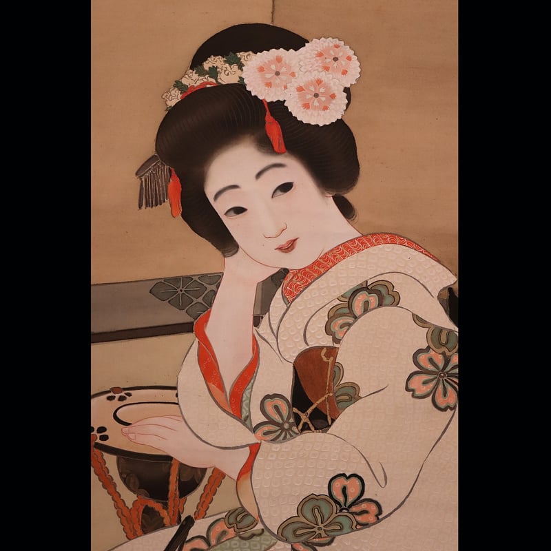 92 島成園 「舞妓」共箱 絹本 肉筆 大阪の人 美人画 掛軸 | 三梨 art