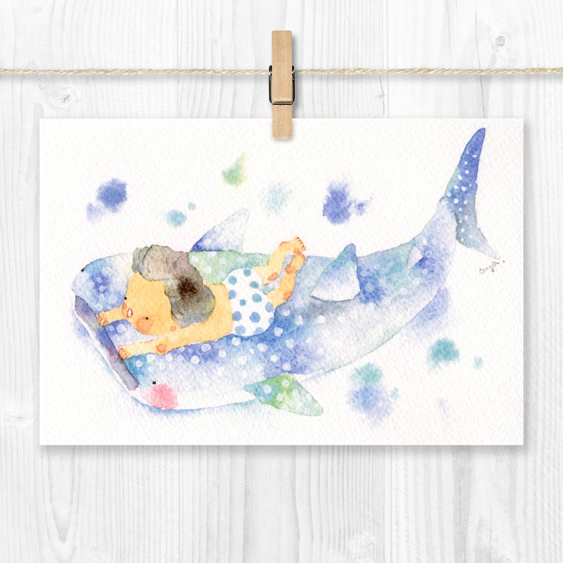 水彩紙のポストカード ぼくの友達はジンベイザメくん S-030 | こばやし