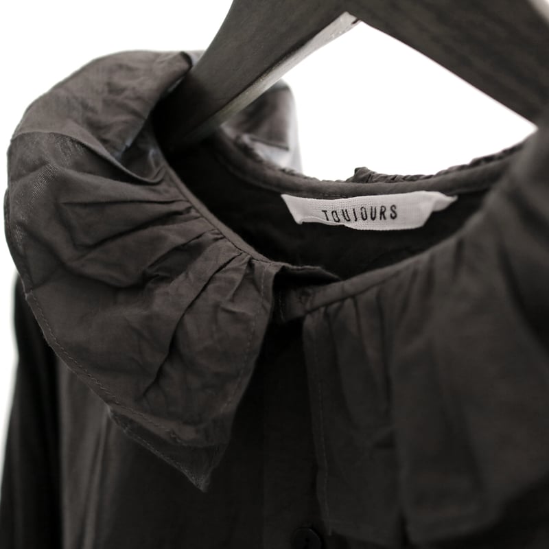 コットンシルクフェイルラッフルカラーバギーシャツ／TOUJOURS | ovede