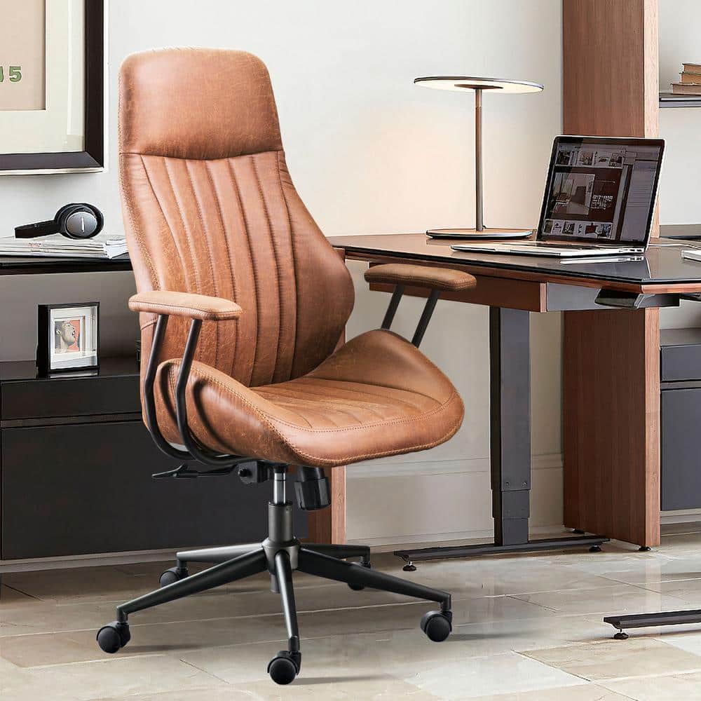 Allwex OL Brown Suede Fabric Ergonomic Swivel Office Chair Task