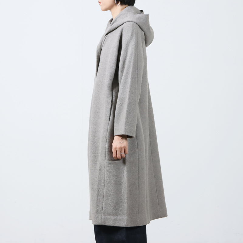 evameva (エヴァムエヴァ) press wool hooded coat / プレスウール
