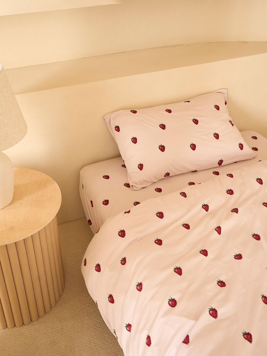 Sleep】ストロベリー柄BOXシーツ（ダブル）(ボックスシーツ・敷き
