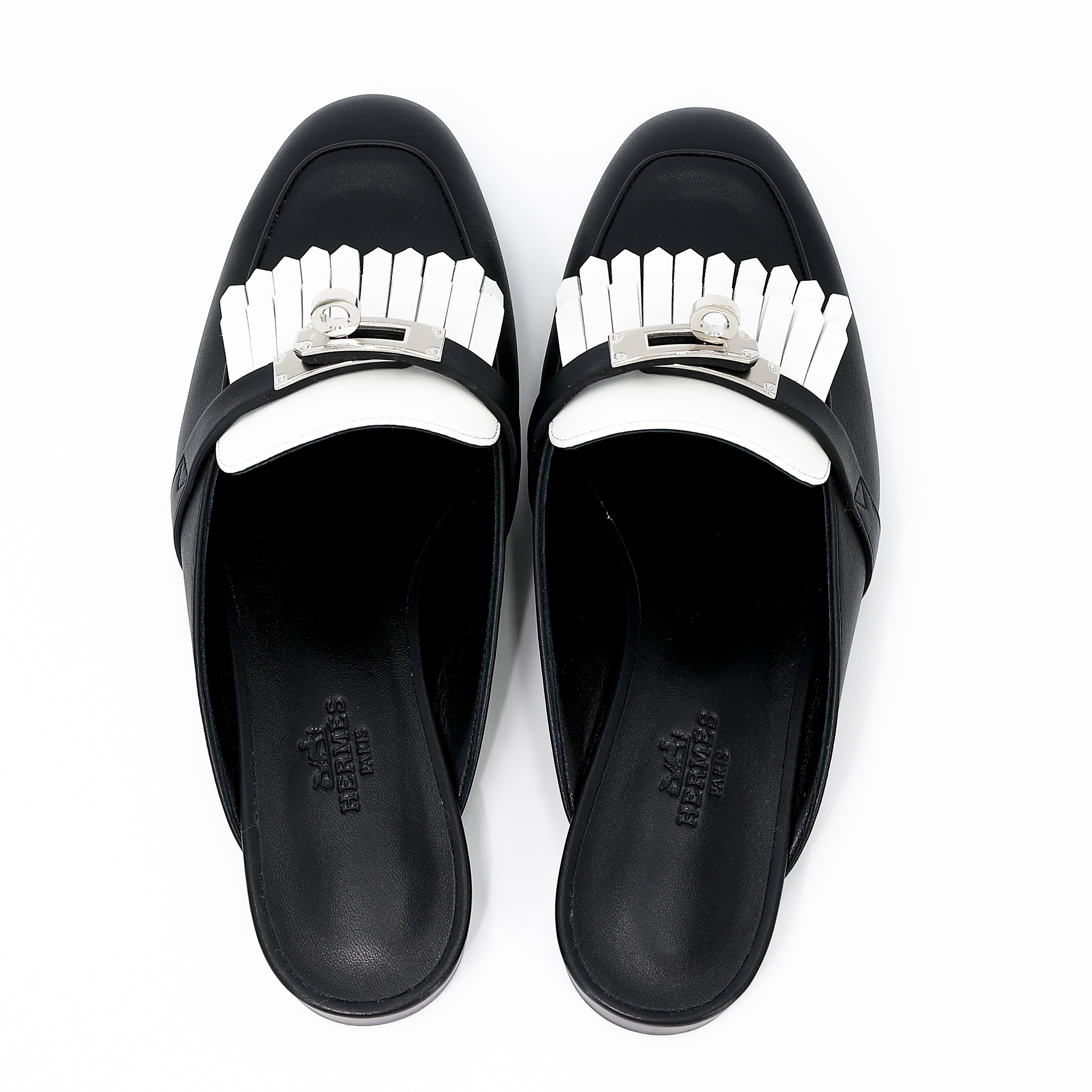 ランク N 新品 HERMÈS エルメス ミュール オズ ブラック (89) ホワイト