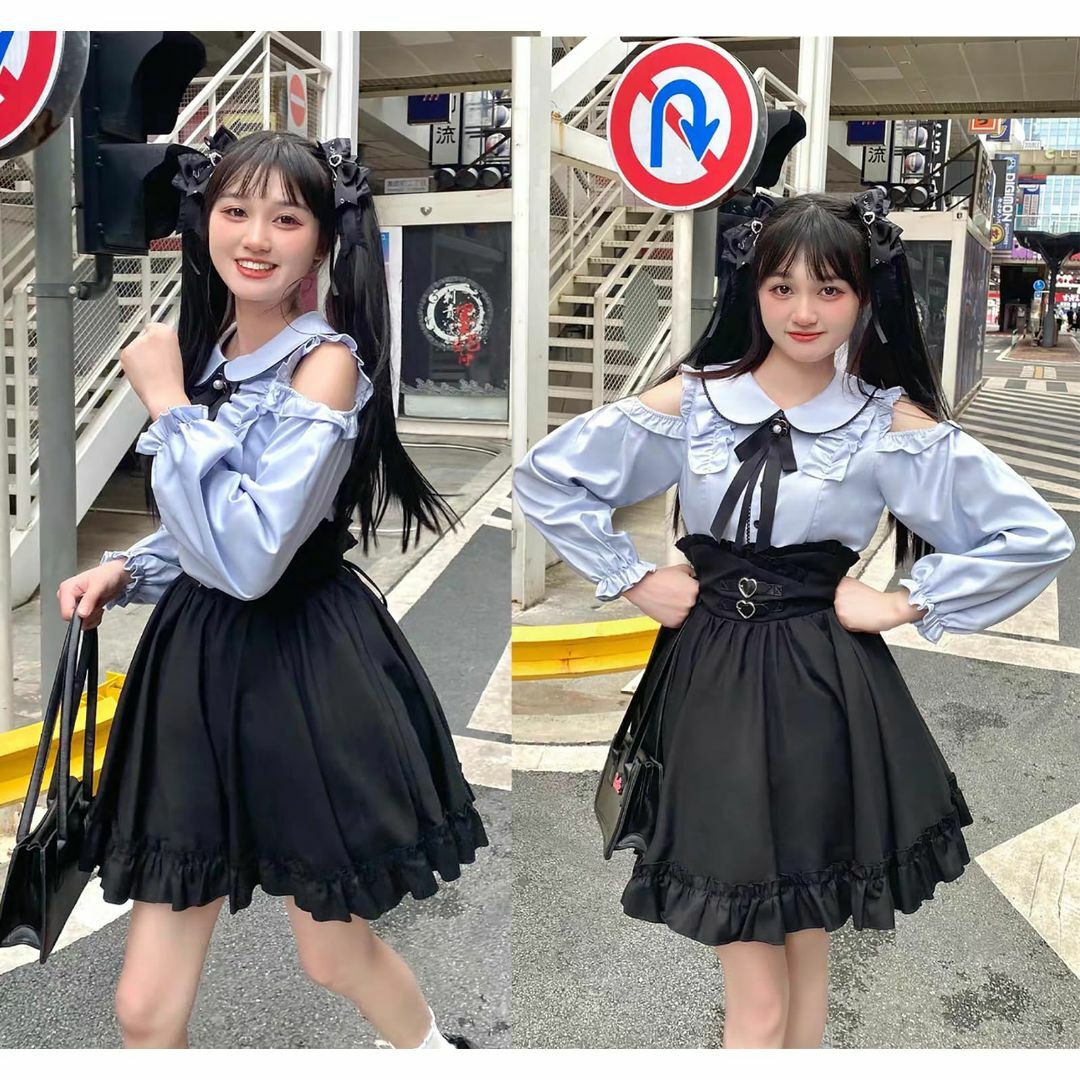 LAVASEON] 可愛い 地雷系 量産型 ブラウス レディース 肩出し 蝶結の