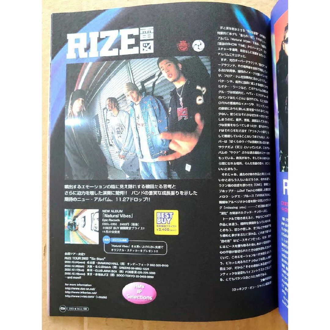 RIZE 雷図◇非売品冊子◇HMV123◇Natural Vibes カラー特集の通販 by