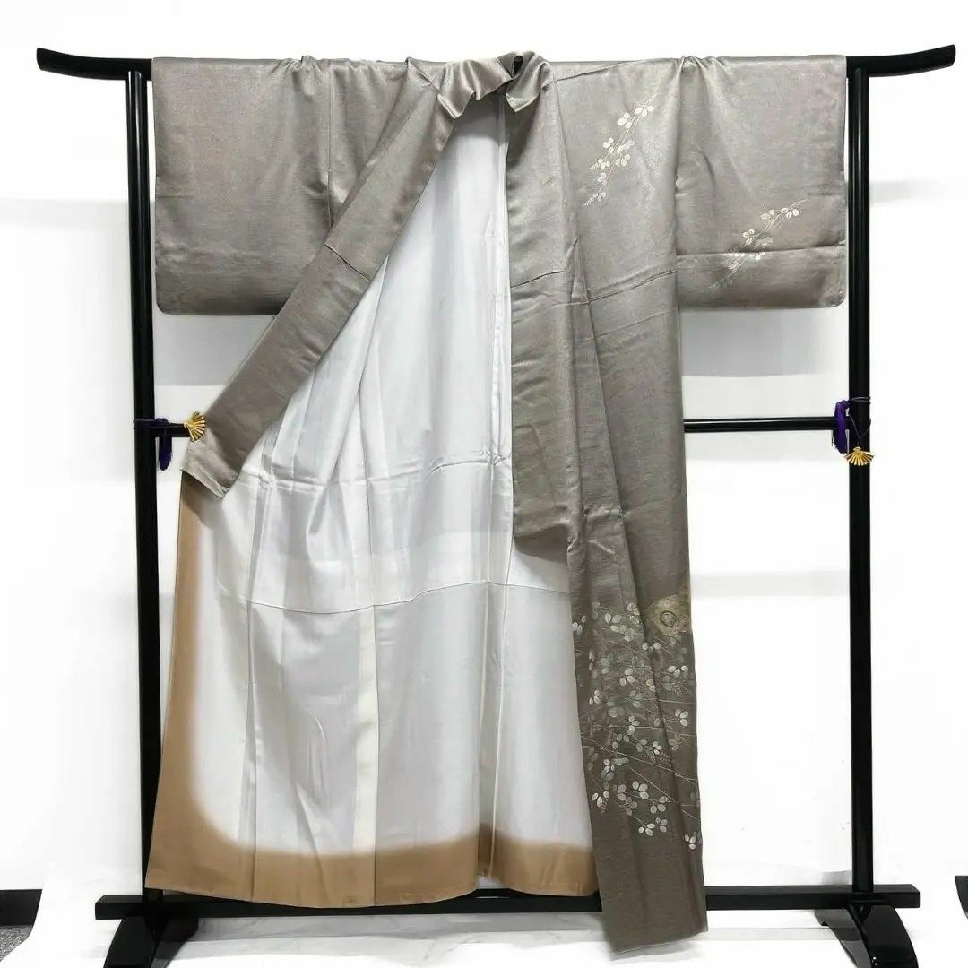 付け下げ 萩 金彩 彩箔 扇 雪輪紋 菊 楽器 松 紋無し 着物 055a dの