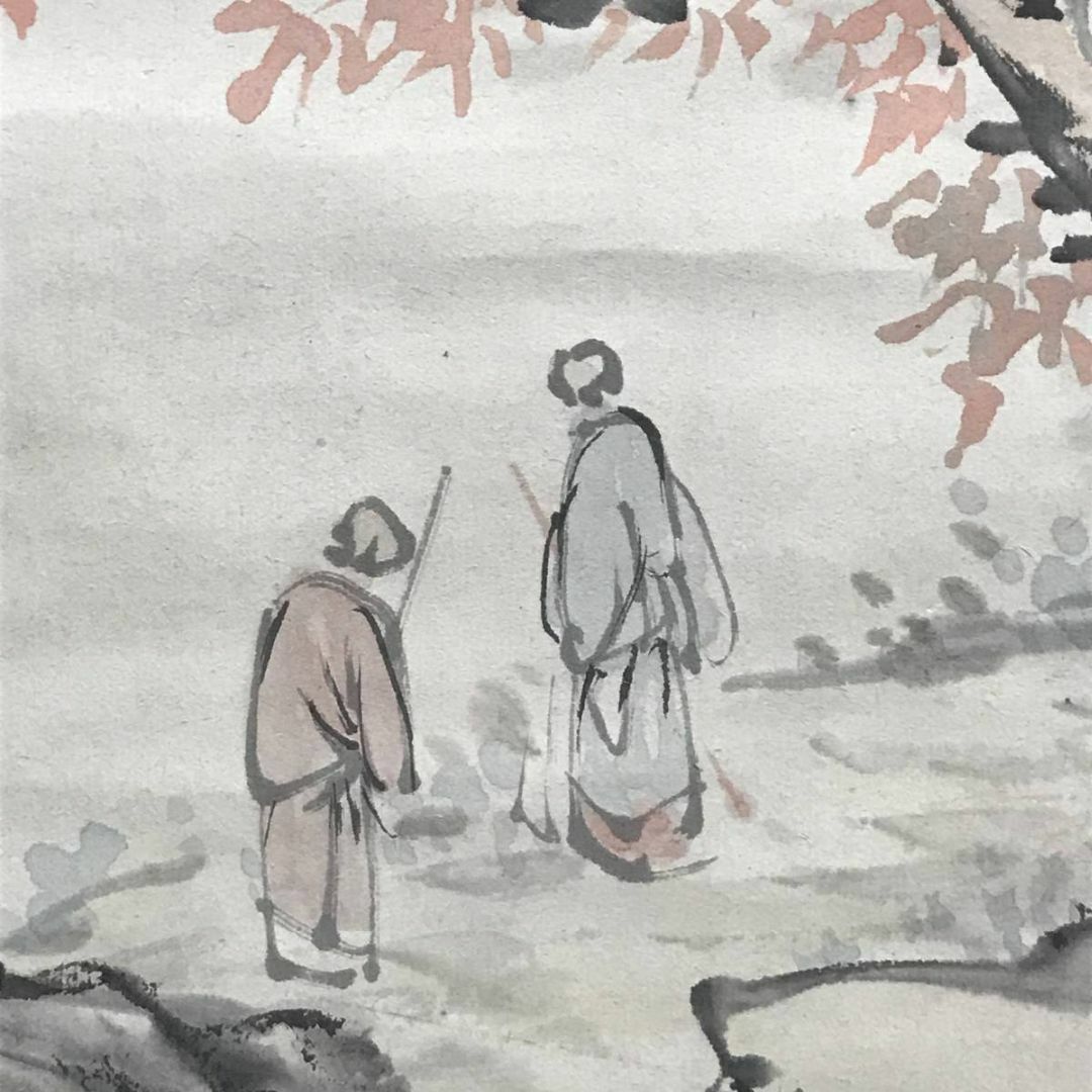 真作】森半逸/楓林煙寺/山水図/秋景山水図/掛軸☆宝船☆AC-744の通販