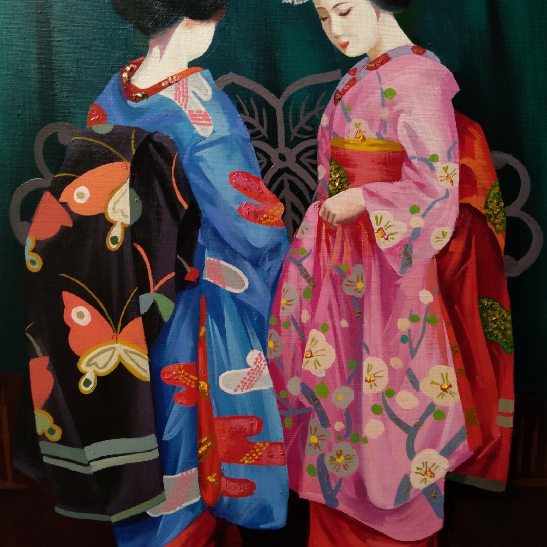 絵画 油絵 肉筆油絵 竹内敏彦 人物画 舞妓さん F12 絵画 油絵 肉筆