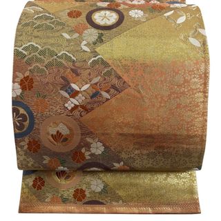 平和屋着物◎六通柄袋帯 正倉院花文 金銀糸 正絹 逸品 AABB4063dtの