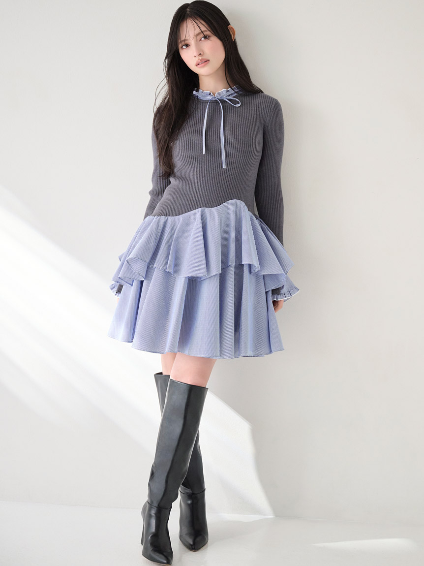 Sustainableドッキングミニニットワンピース(ミニワンピース