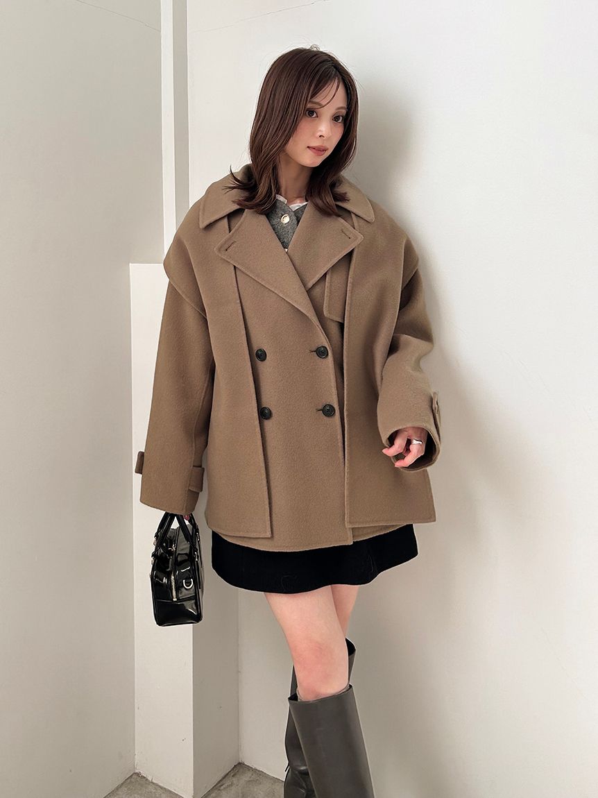 HIGH QUALITY】スカーフ付きウールミドルコート(コート)｜アウター