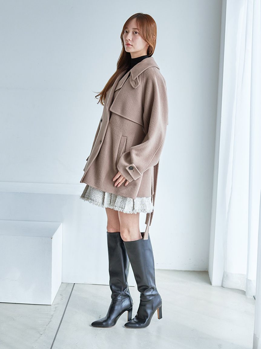 HIGH QUALITY】スカーフ付きウールミドルコート(コート)｜アウター
