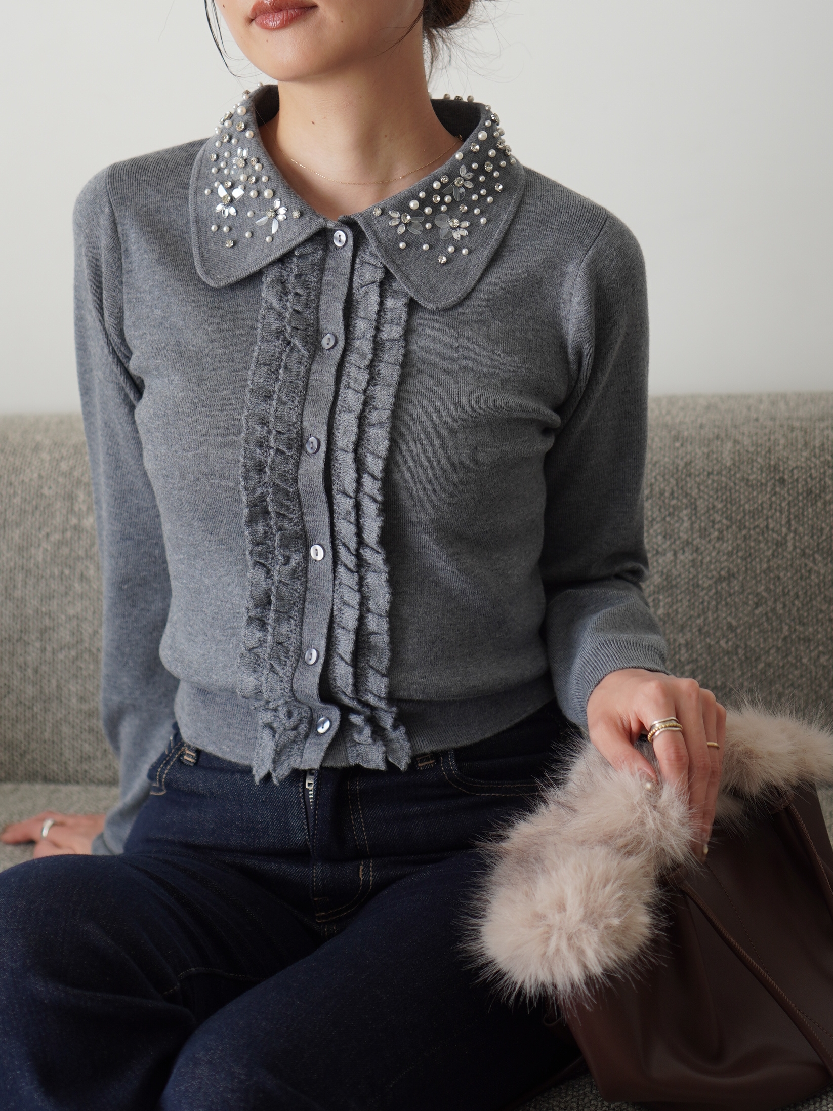 WEB限定】ビジューカラーニットカーディガン(カーディガン)｜トップス