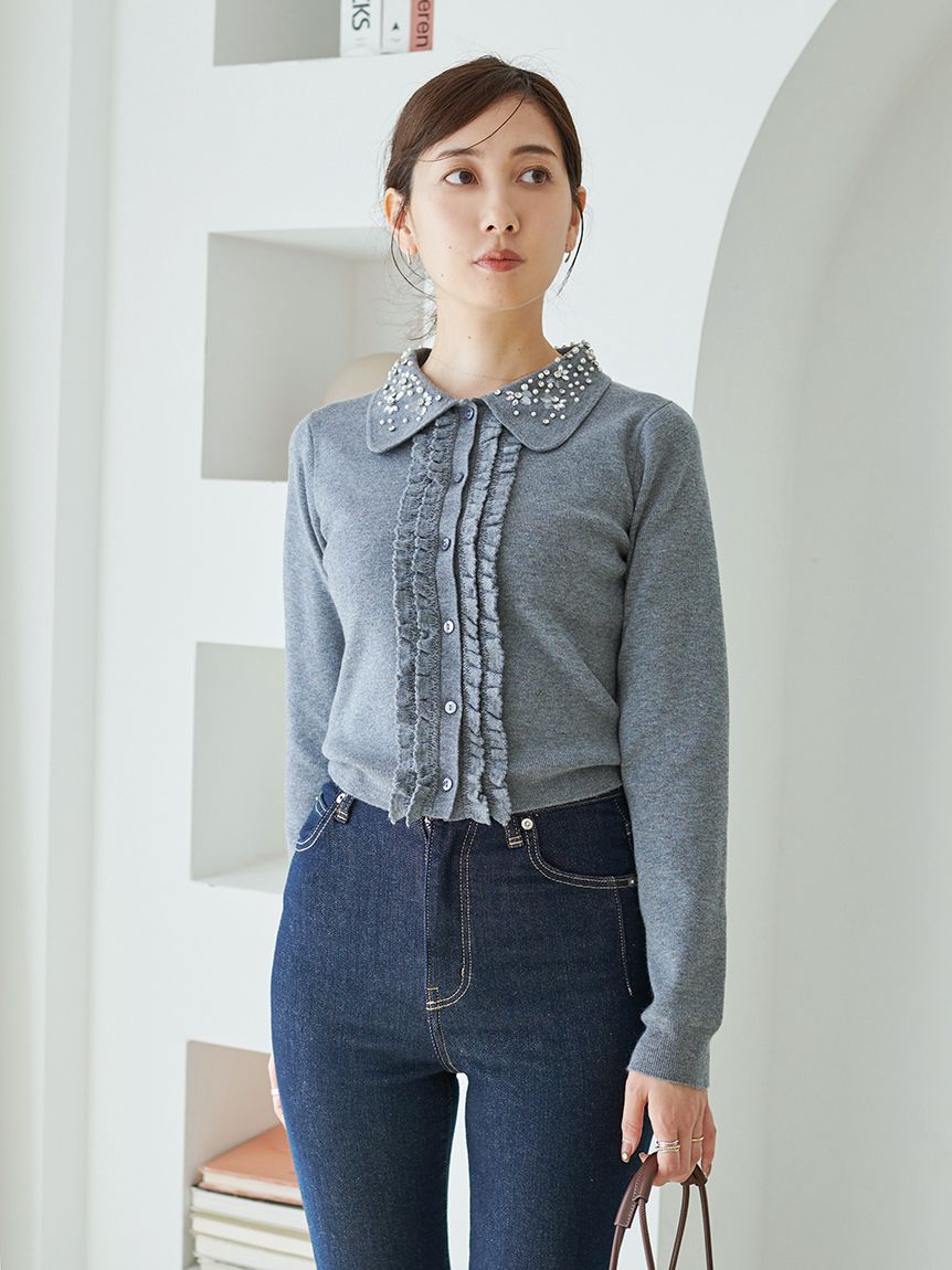 WEB限定】ビジューカラーニットカーディガン(カーディガン)｜トップス