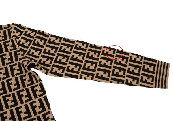 フェンディFENDI ズッカ柄切替タートルネックニット ベージュ黒44 (K