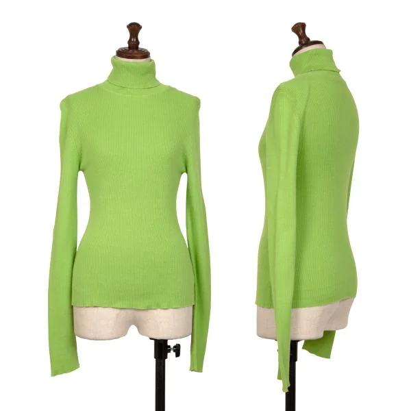 セリーヌCELINE タートルネックリブニットカットソー 黄緑M位 (K-146369)