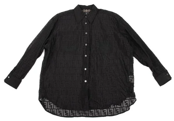 フェンディFENDI レーヨンナイロンズッカ柄シアーシャツ 黒40 (K-153997)