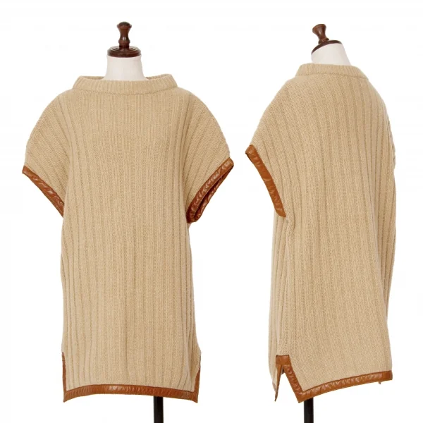 ラルフローレンRALPH LAUREN レザーパイピングケーブルニットトップス