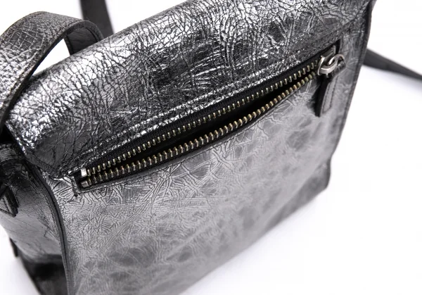 ドラゴン、ダークブルーグレー編込レザーショルダーバッグ ドラゴン