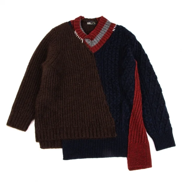 カラーkolor クレイジーパターンローゲージニット 紺茶3 (K-134973)