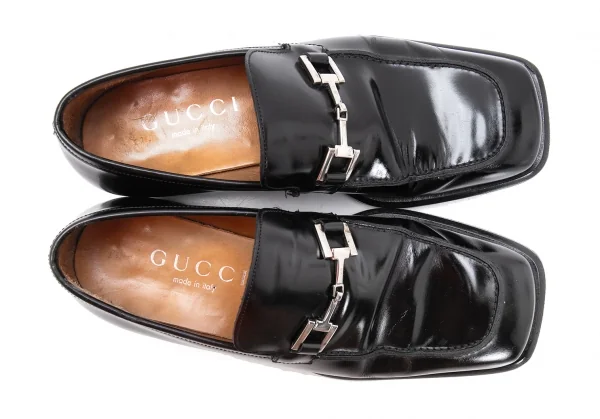 グッチGUCCI ホースビットスクエアトゥレザーローファー 黒40E (24.5cm