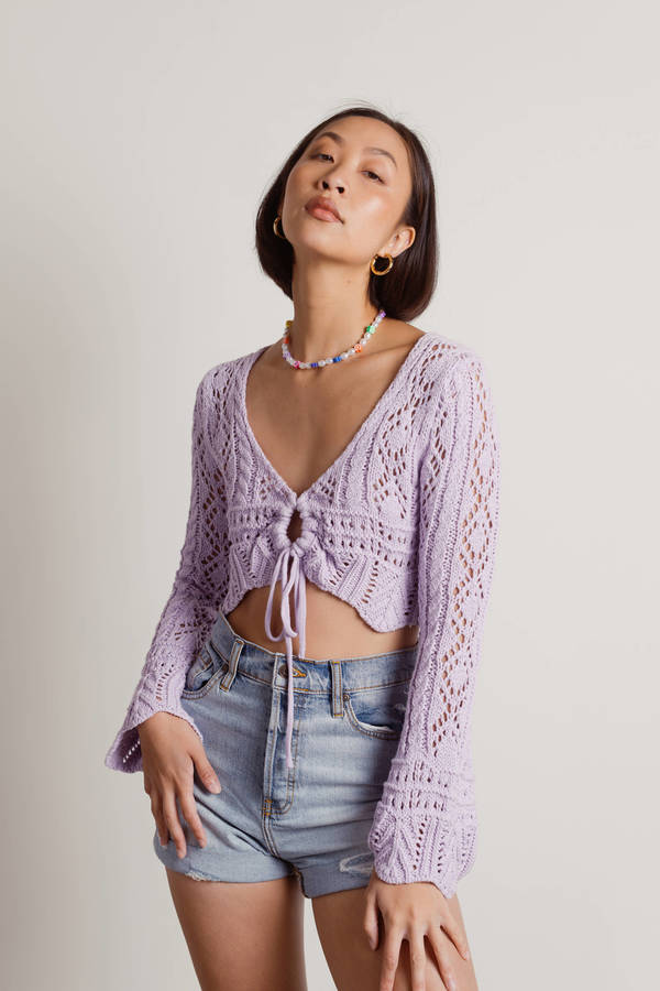 Lavender Crop Top - Crochet Crop Top - Long Sleeve Top | Tobi