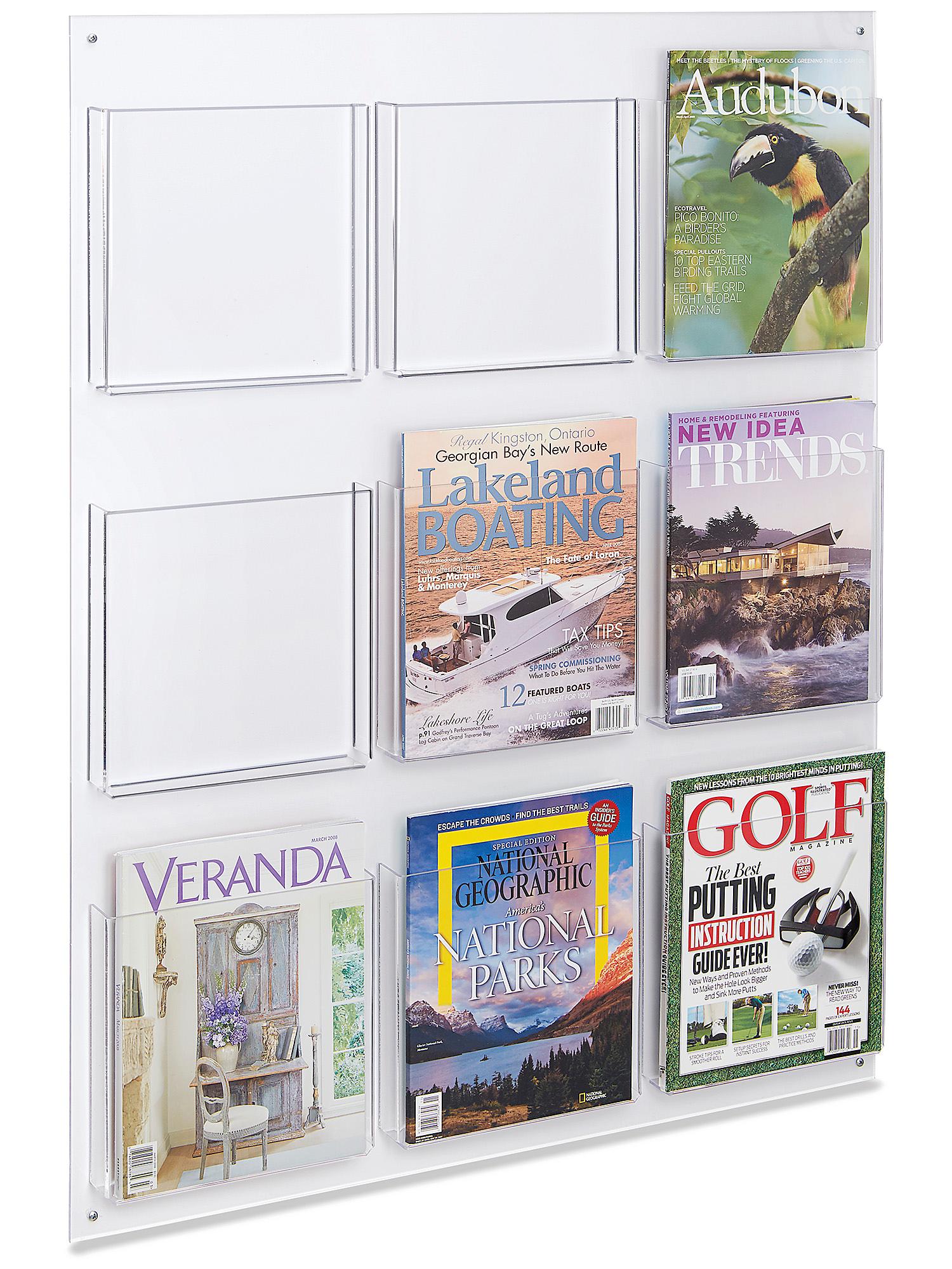 Acrylic Wall-Mount Magazine Rack - 9-Pocket H-2519 - ULINE