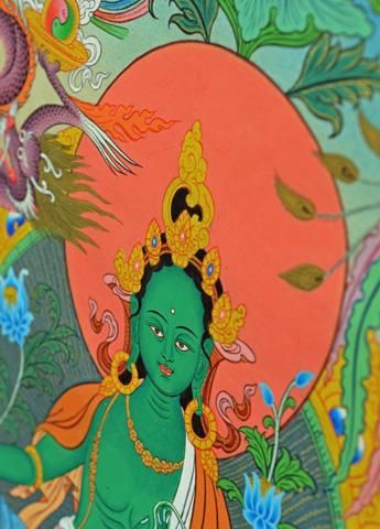 緑多羅菩薩（グリーンターラ）[L]・タンカ（仏画）｜彩雲