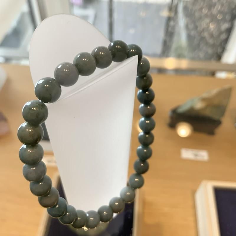 糸魚川翡翠(青緑)入りコン沢産 ブレスレット 6.5mm 】 青翡翠 国産