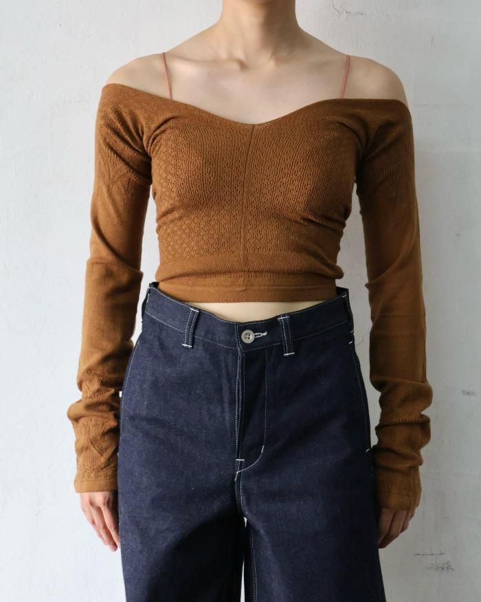 FUMIKA UCHIDA： SILK LACE KNITTING TIGHTS TOP - LIGHT BROWN