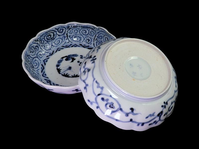 古伊万里 染付 蛸唐草文 松竹梅 膾皿 なます皿 5客 Ka334 古伊万里 染